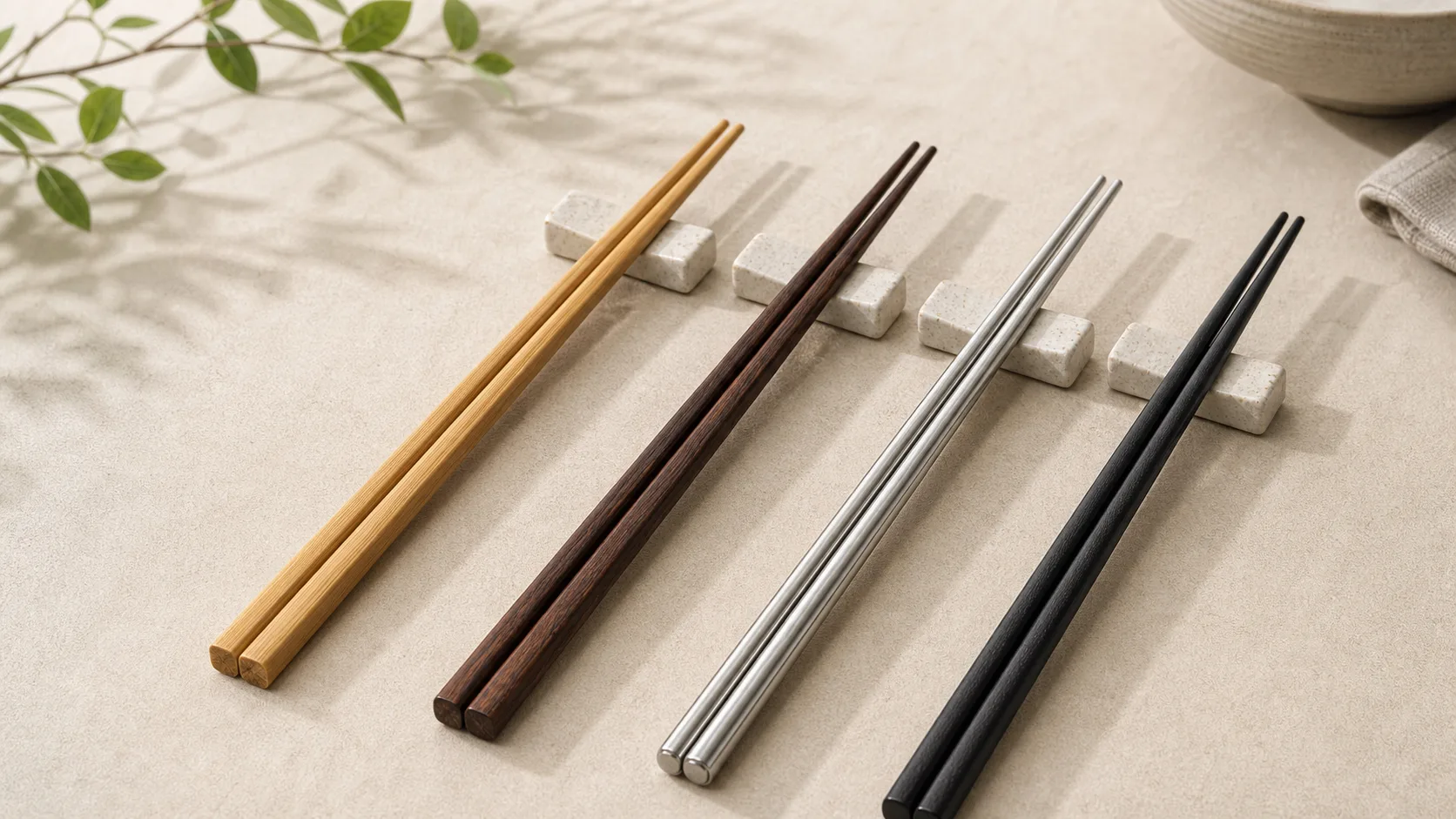 Different chopstick materials arranged for comparison